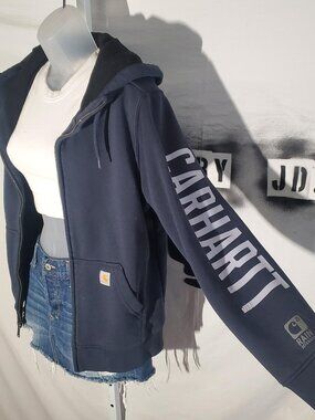 Carhartt Rain Defender Navy Blue Front Zip Hoodie - Lined- Sz S- shipping incl.